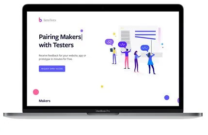The redesigned BetaTesta landing page on a laptop