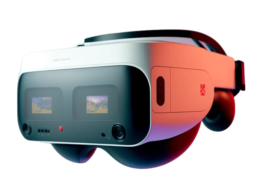 The VR CORP Retro VR Headset: white and coral, with two small screens on the front