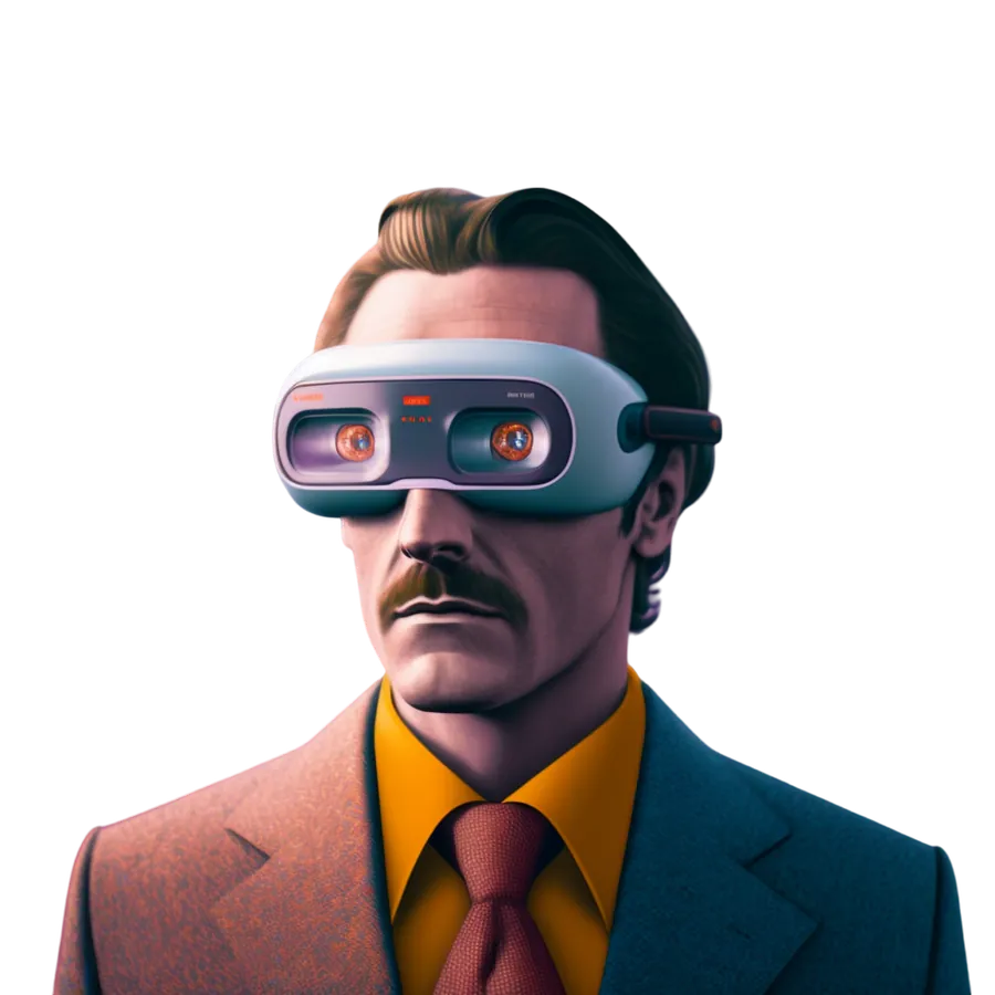 A man in the 80s wearing a VR headset
