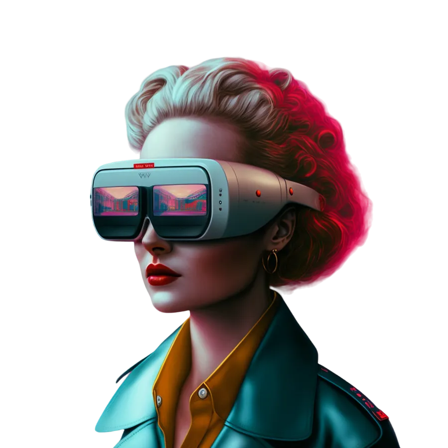A woman in the 80s wearing a VR headset