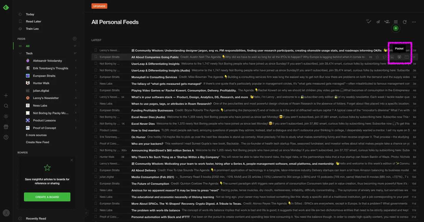 Feedly pocket integration