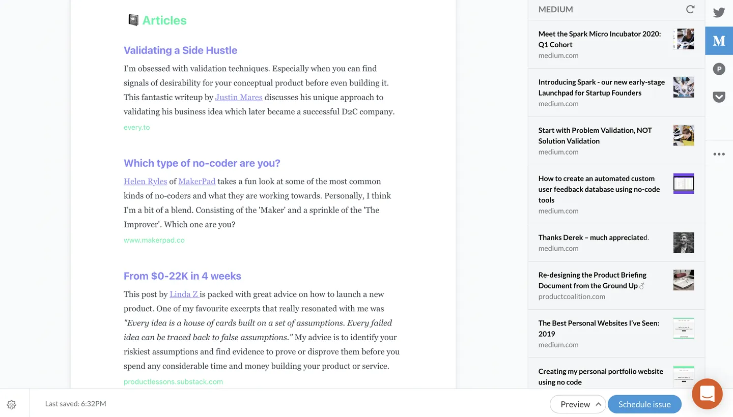 Revue email newsletter dashboard