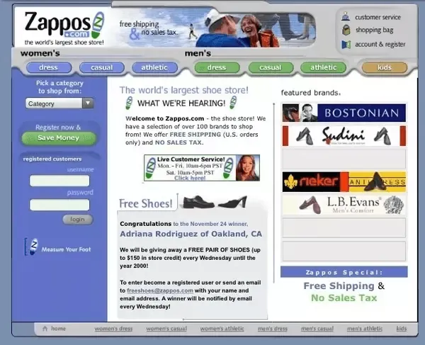 Original Zappos website