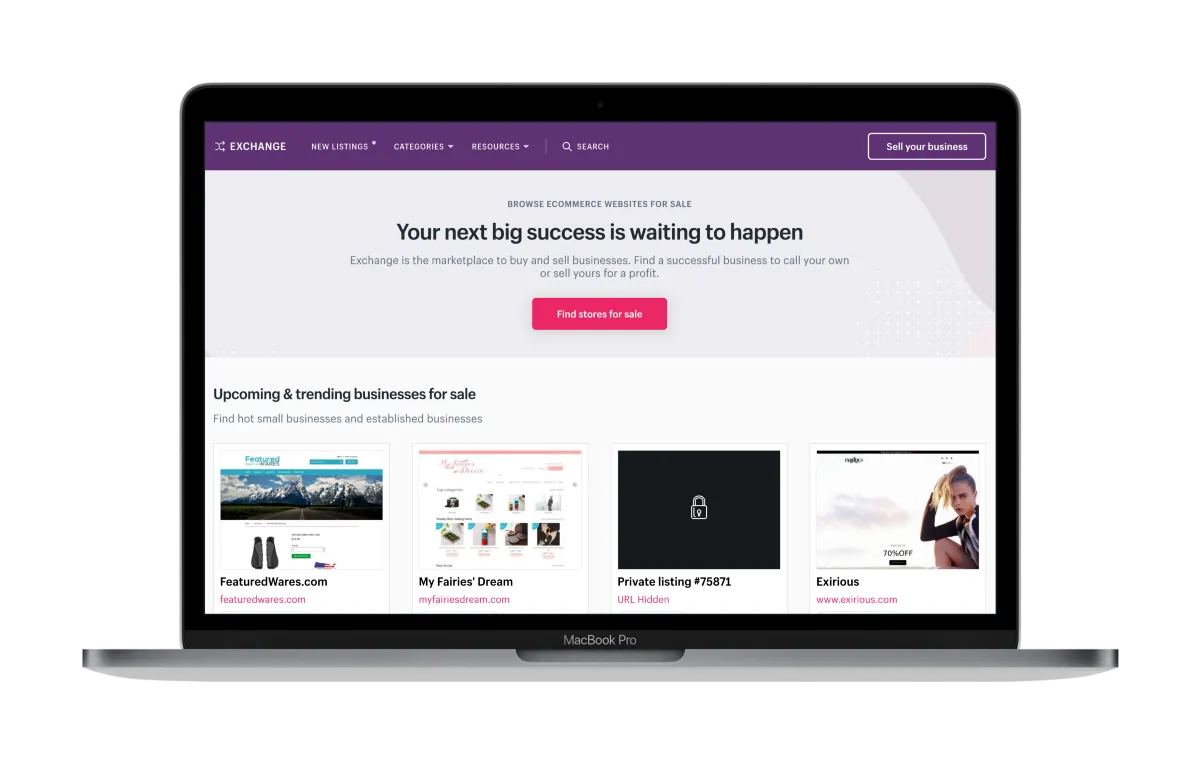 Exchange by Shopify homepage