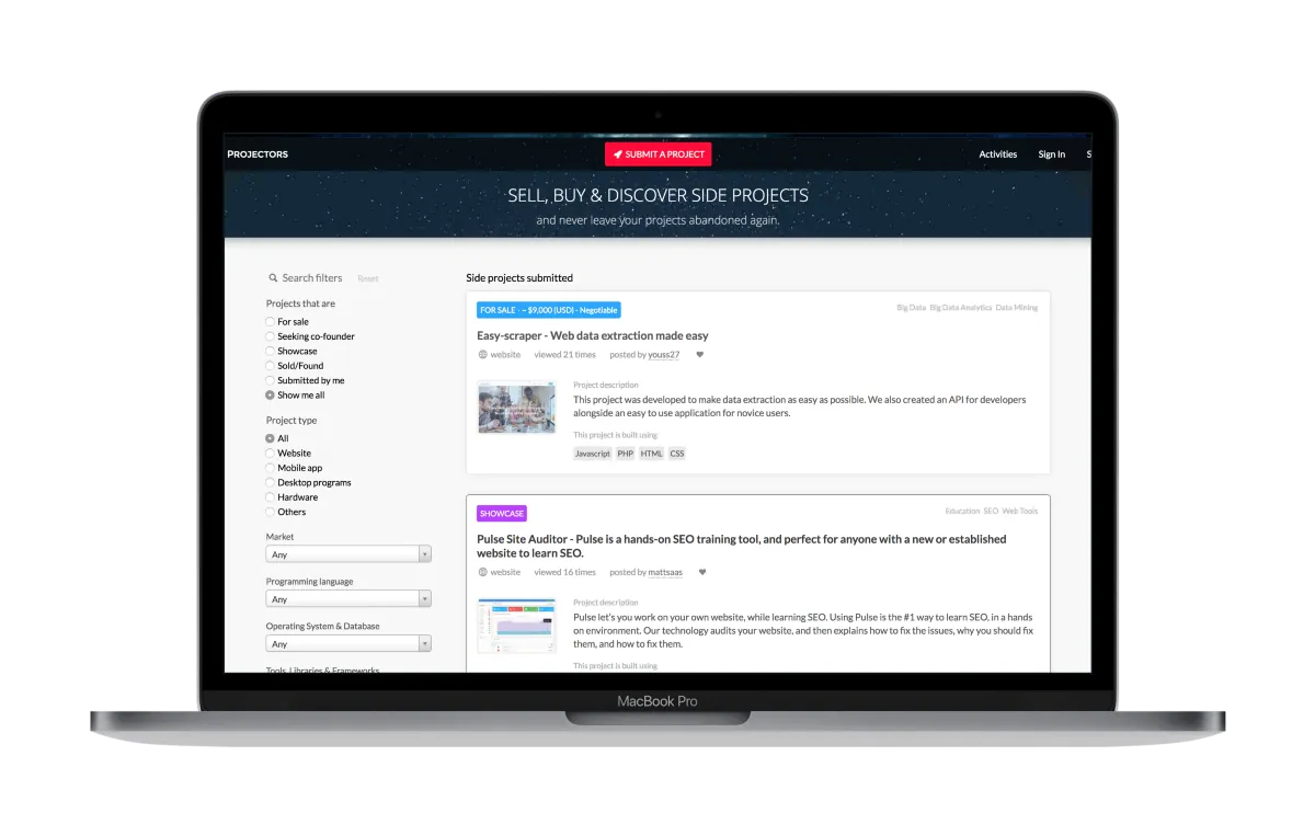 Side Projectors homepage