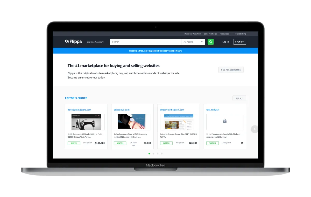 Flippa homepage 