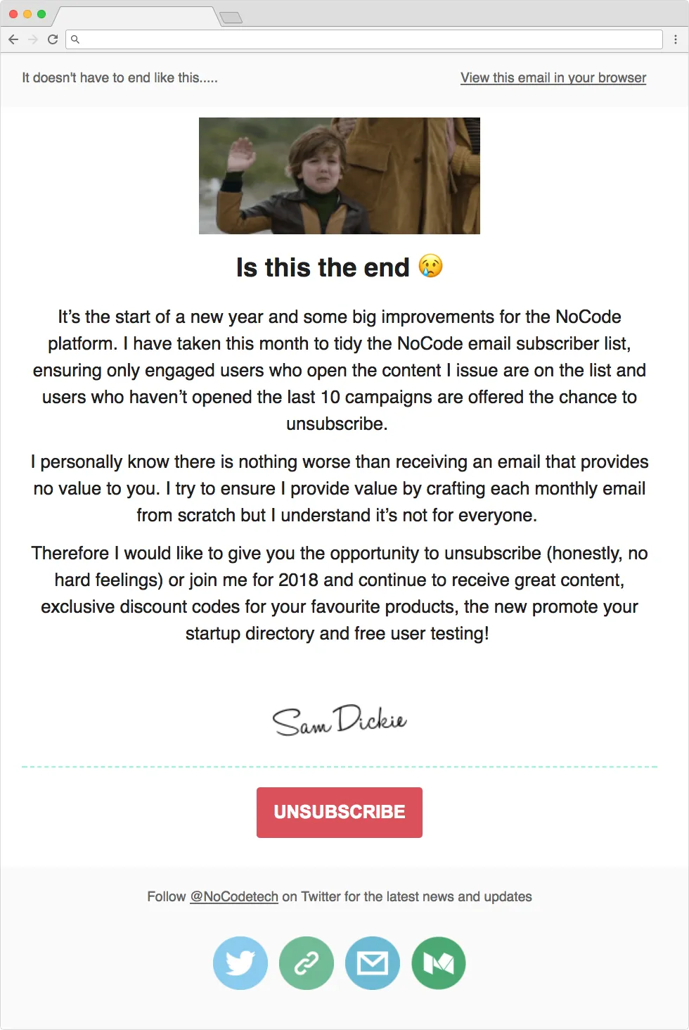 Unsubscribe email example